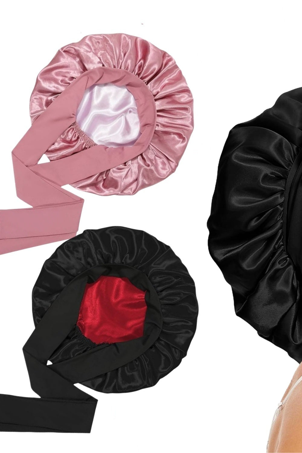 Satin Bonnet for Women Silk Bonnets for Sleeping Curly Hair Bonnet with Tie Band Double Layer Sleep Cap Hair Wrap