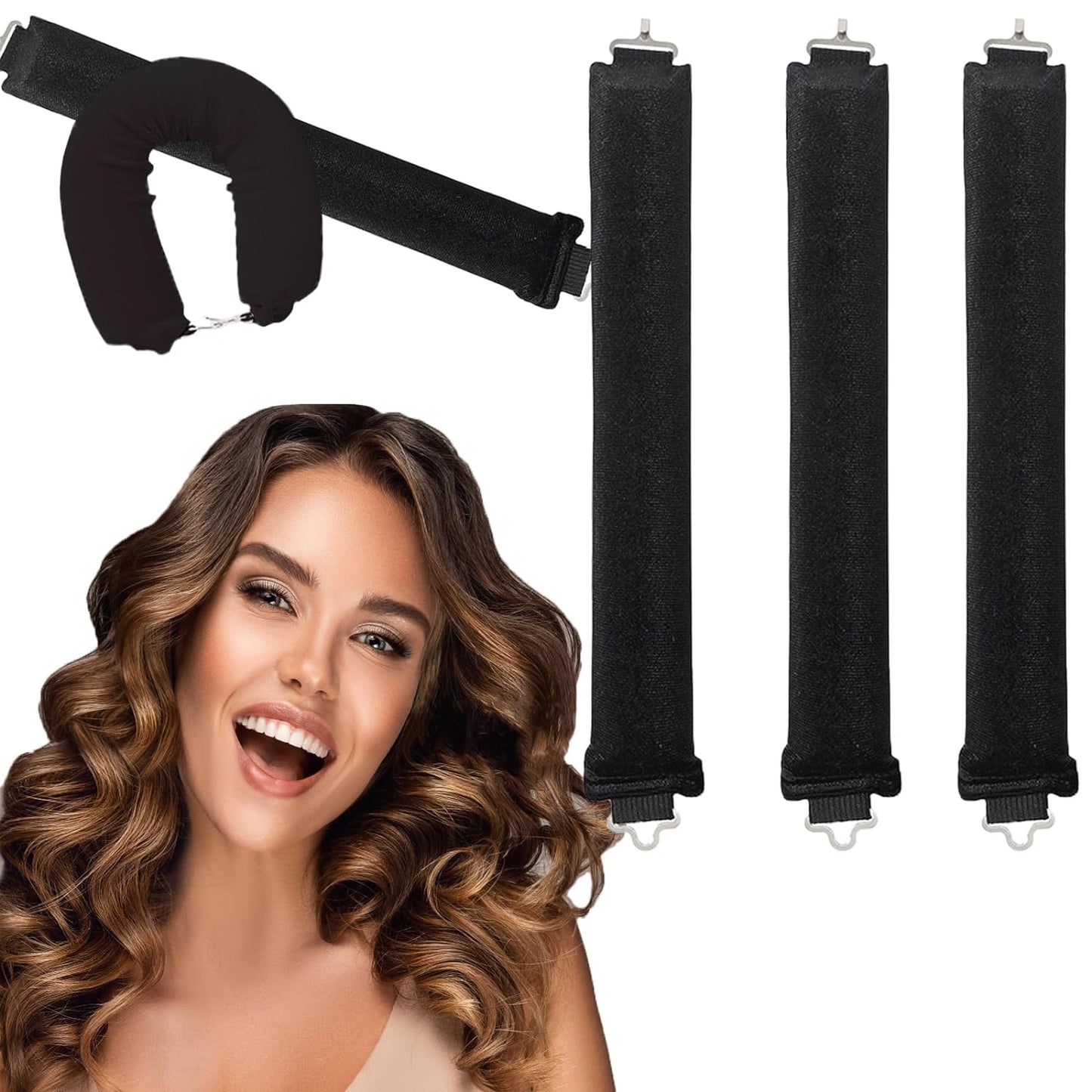 Heatless Hair Curler, Overnight Heatless Curls Blowout Rods for All Hair Types, Flexi Rods with Hook, Extra Thick Hair Curlers to Sleep in No Heat Curling Headband for Women Girls Long