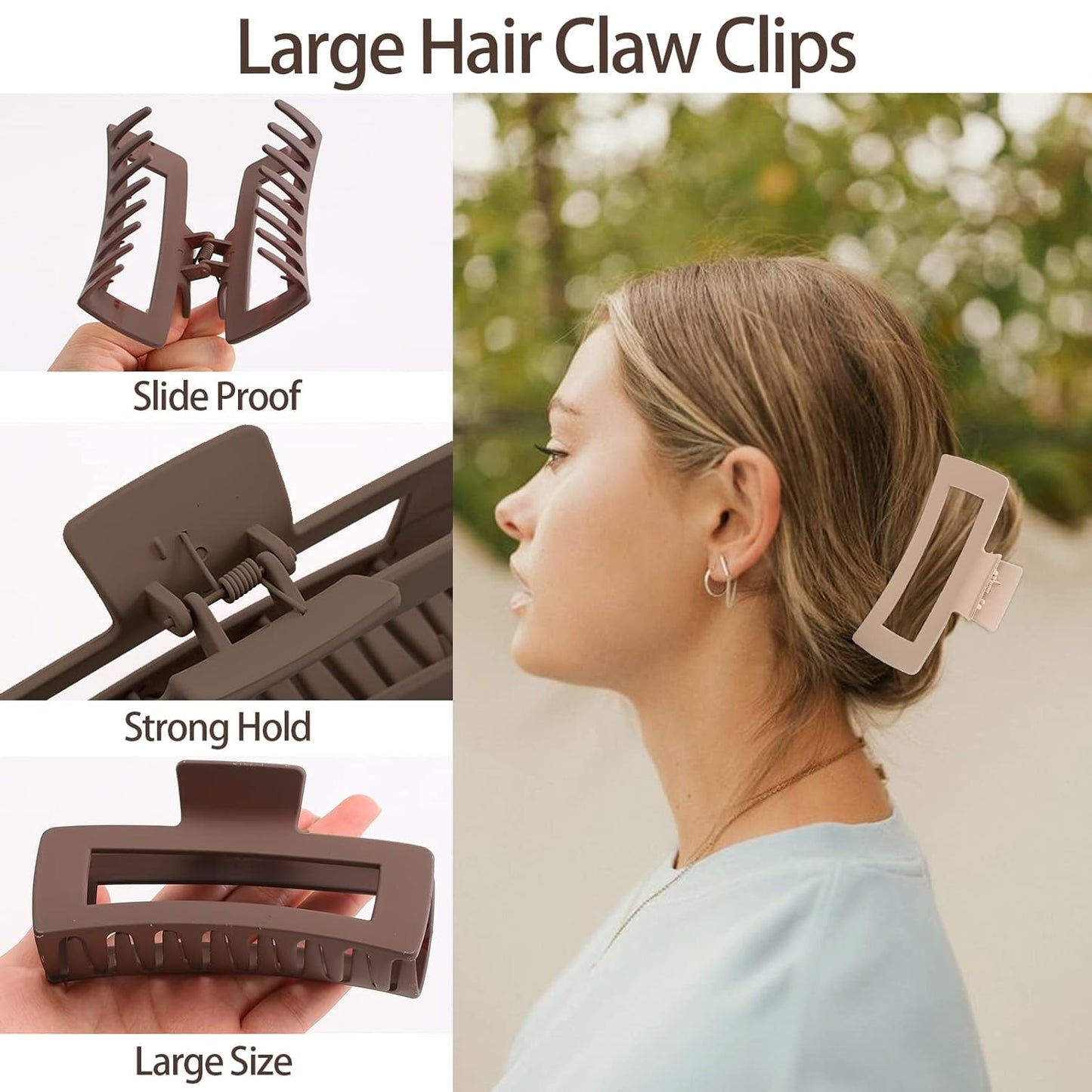 5.1 Inch(13cm) Extra Large Frosted Hair Clips, Big Claw Clips for Thick Long Curly Hair, Strong Hold Claw Clip Oversized Non-slip Square Hair Clips for Women, Durable Matte XL Frosted Claw Clips