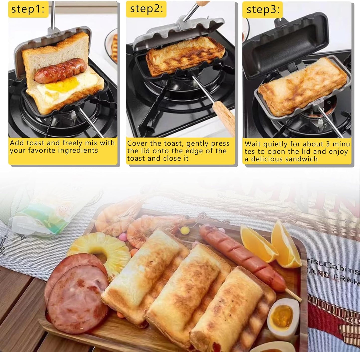 Removable Sandwich Baking Tray Kitchen Double Sided Skillet Toast Bread Baking Pan