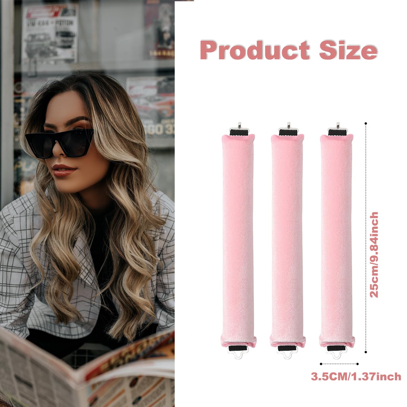 Heatless Hair Curler, Overnight Heatless Curls Blowout Rods for All Hair Types, Flexi Rods with Hook, Extra Thick Hair Curlers to Sleep in No Heat Curling Headband for Women Girls Long