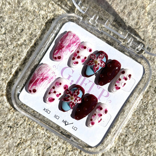 10pcs Pure Handmade Nails 3D Nails Aura Press On Nails Fall Nails 3D Flower Nails Maillard Coffee Brown Autumn Winter Nails Stiletto Press On Nails False Nails For Girl Women