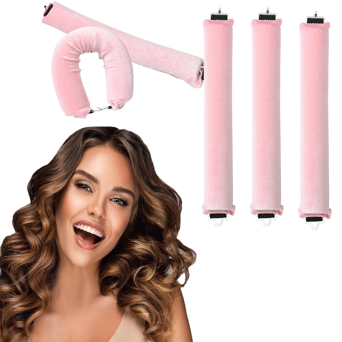 Heatless Hair Curler, Overnight Heatless Curls Blowout Rods for All Hair Types, Flexi Rods with Hook, Extra Thick Hair Curlers to Sleep in No Heat Curling Headband for Women Girls Long