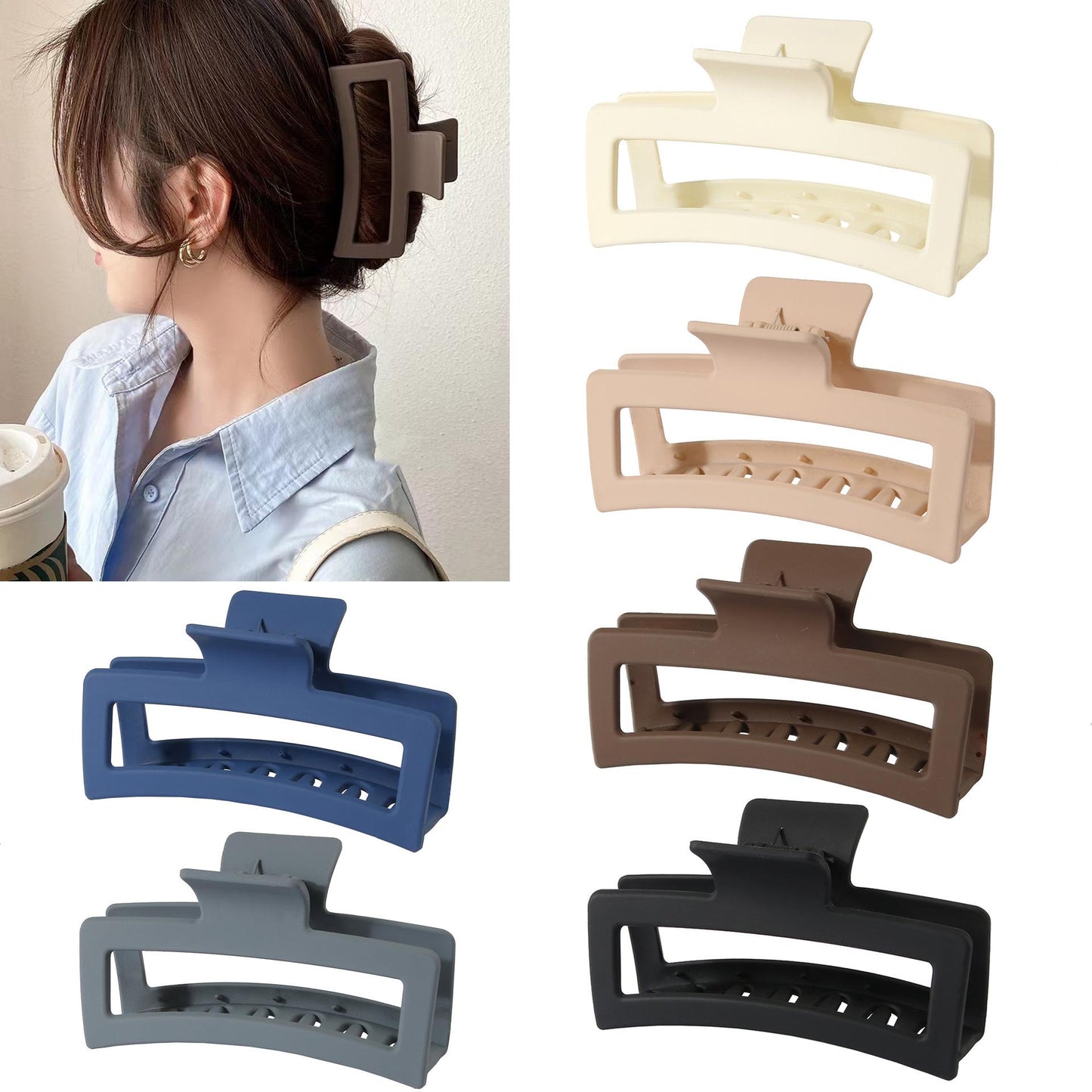 5.1 Inch(13cm) Extra Large Frosted Hair Clips, Big Claw Clips for Thick Long Curly Hair, Strong Hold Claw Clip Oversized Non-slip Square Hair Clips for Women, Durable Matte XL Frosted Claw Clips